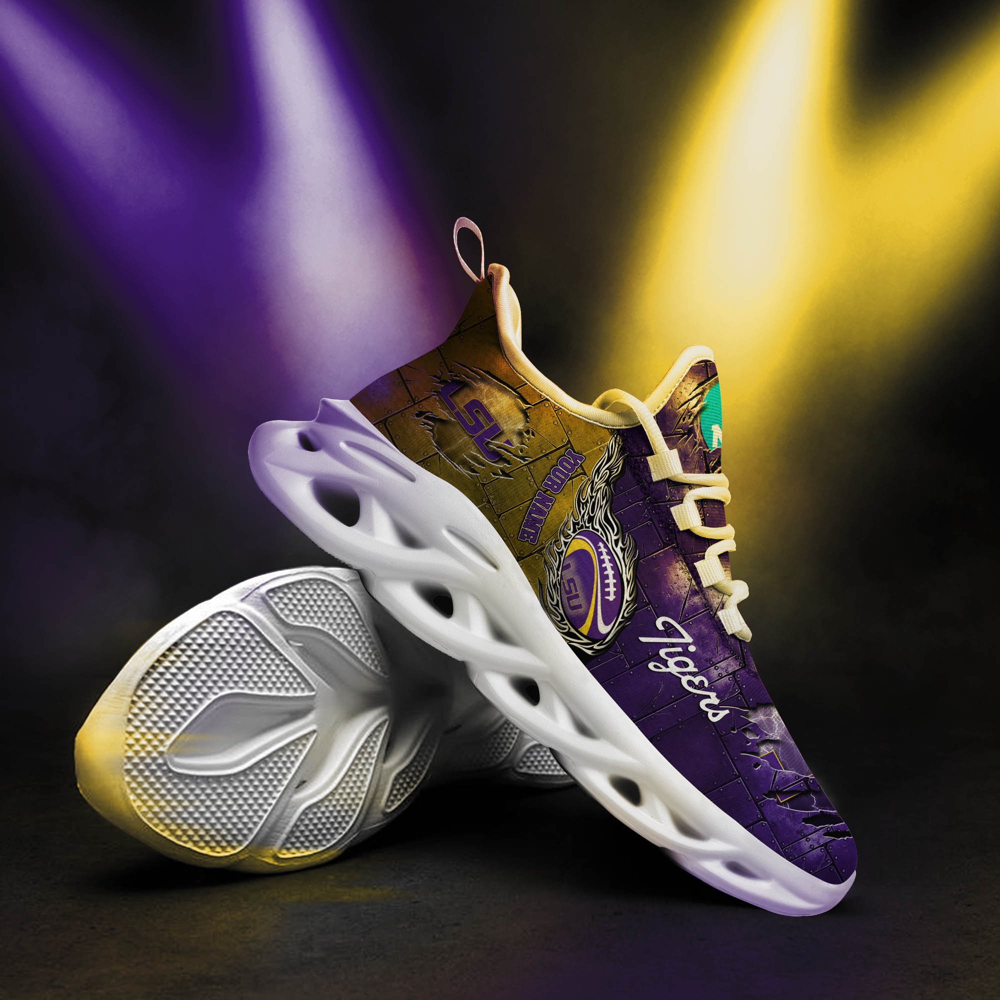 LSU TIGERS Black Max Soul Shoes 2025 Versions, White Max Soul Shoes Custom Your Name PH879