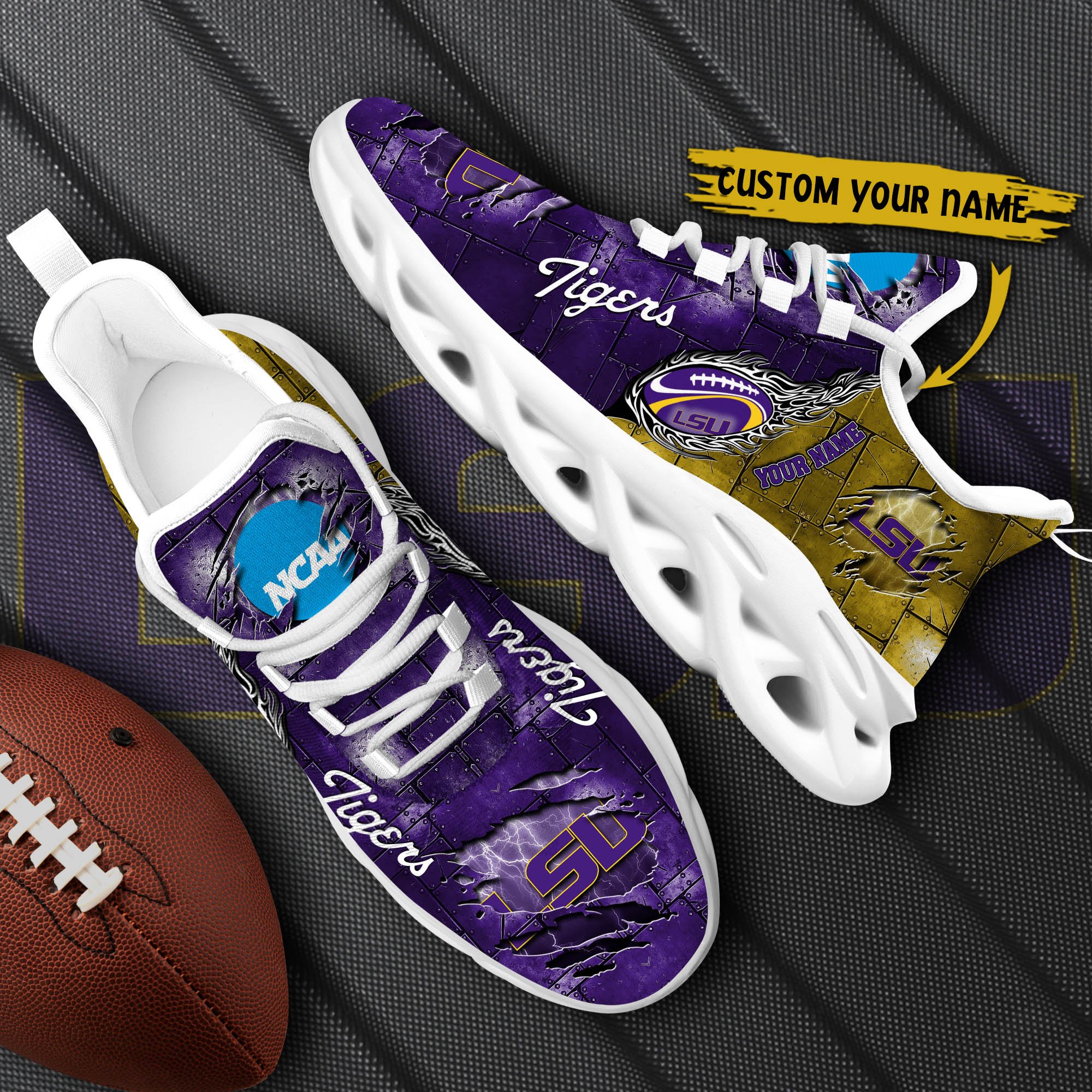 LSU TIGERS Black Max Soul Shoes 2025 Versions, White Max Soul Shoes Custom Your Name PH879