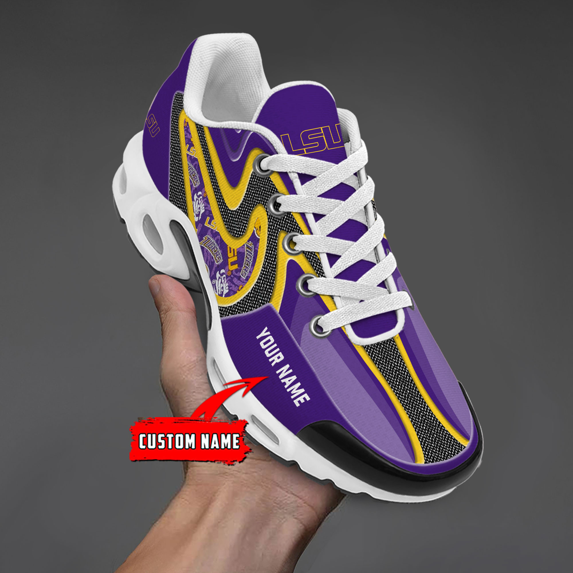 LSU Tigers Personalized Name Team Checkmark Logo Mix Colors Stitch Line TN Shoes Air Cushion Sneakers