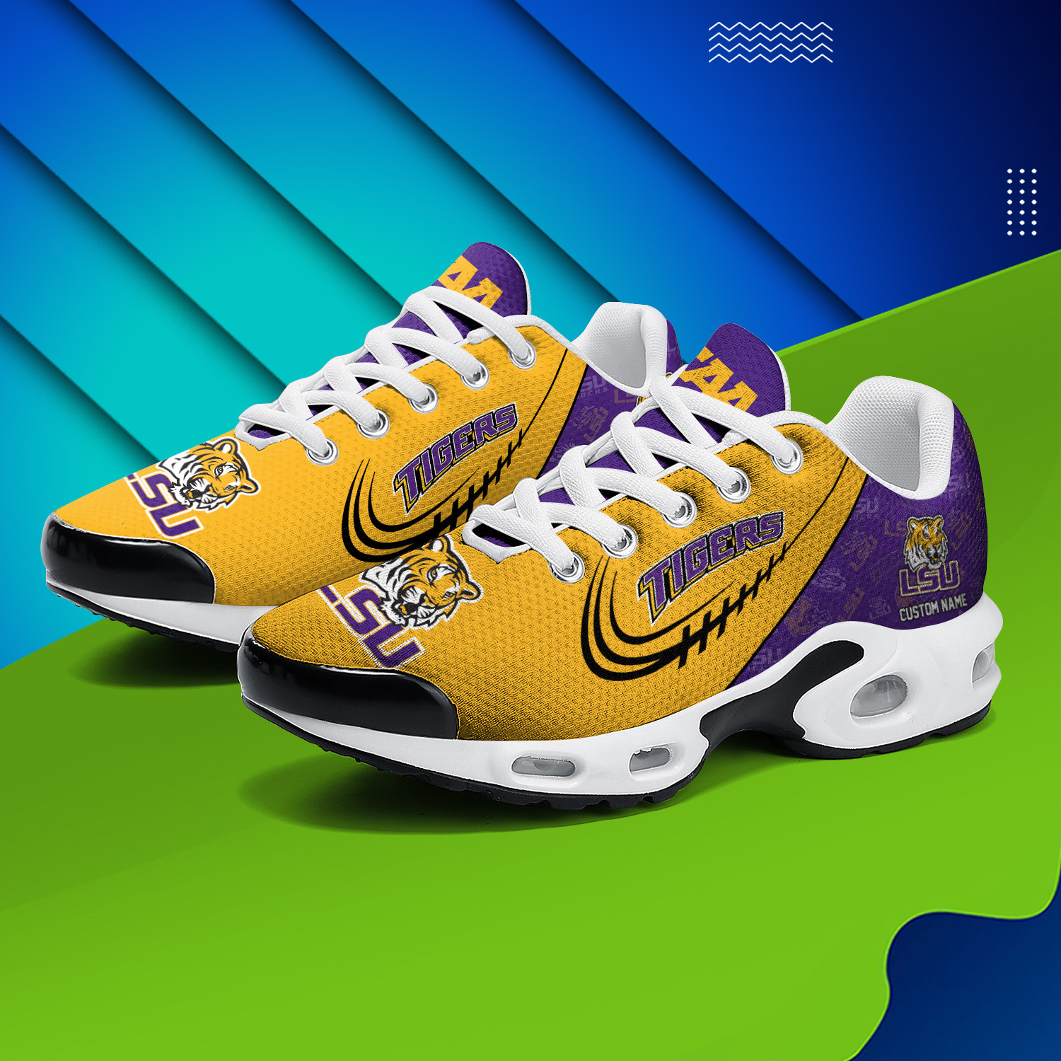 LSU Tigers Personalized Name Team Logo Mix Colors Stitch Line TN Air Max Shoes Air Cushion Sneakers