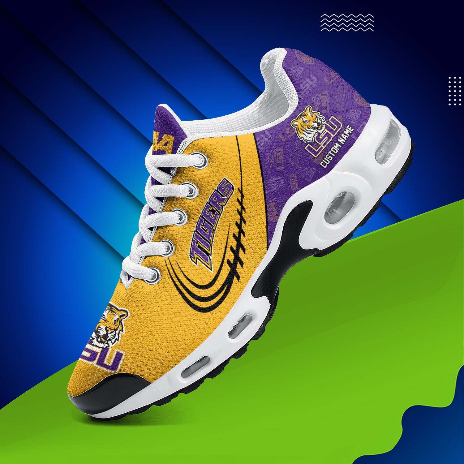 LSU Tigers Personalized Name Team Logo Mix Colors Stitch Line TN Air Max Shoes Air Cushion Sneakers