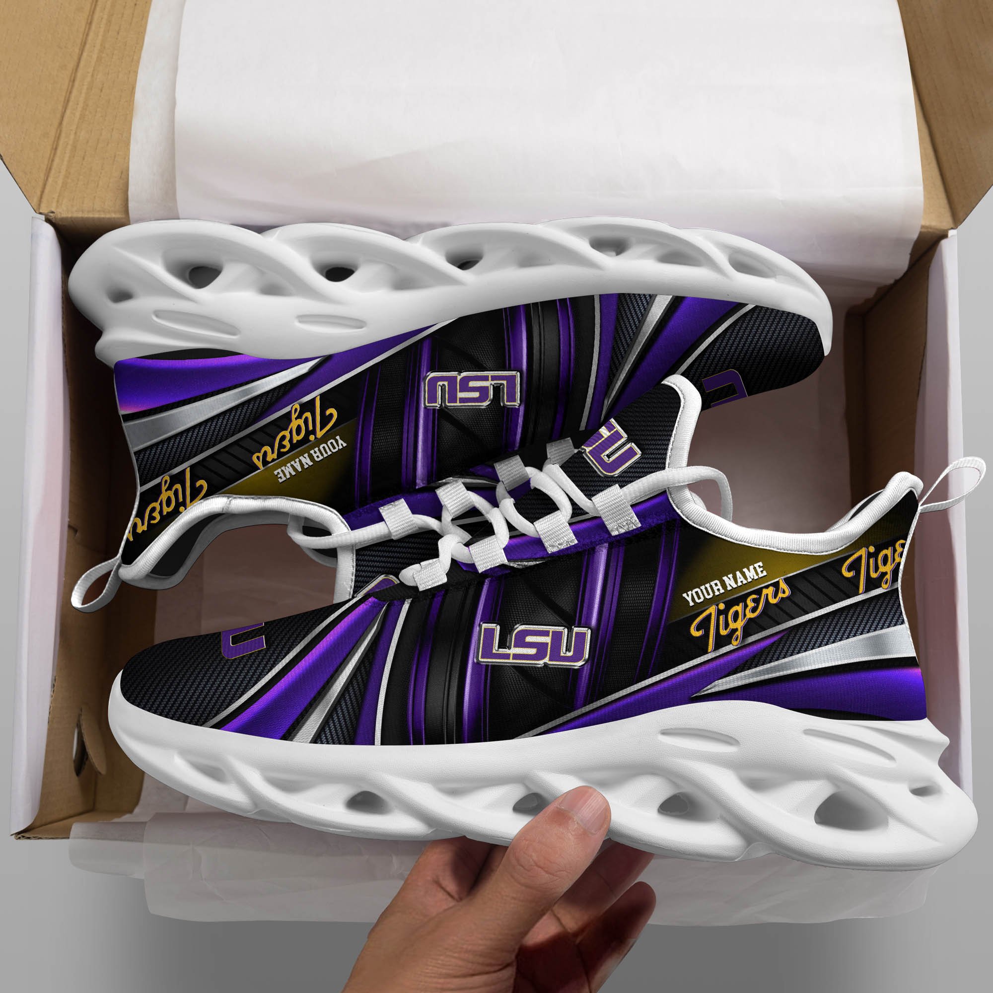 LSU TIGERS White C Sneakers 2025 Version Personalized Your Name, Sport Team Sneakers, Sport Gifts PH892