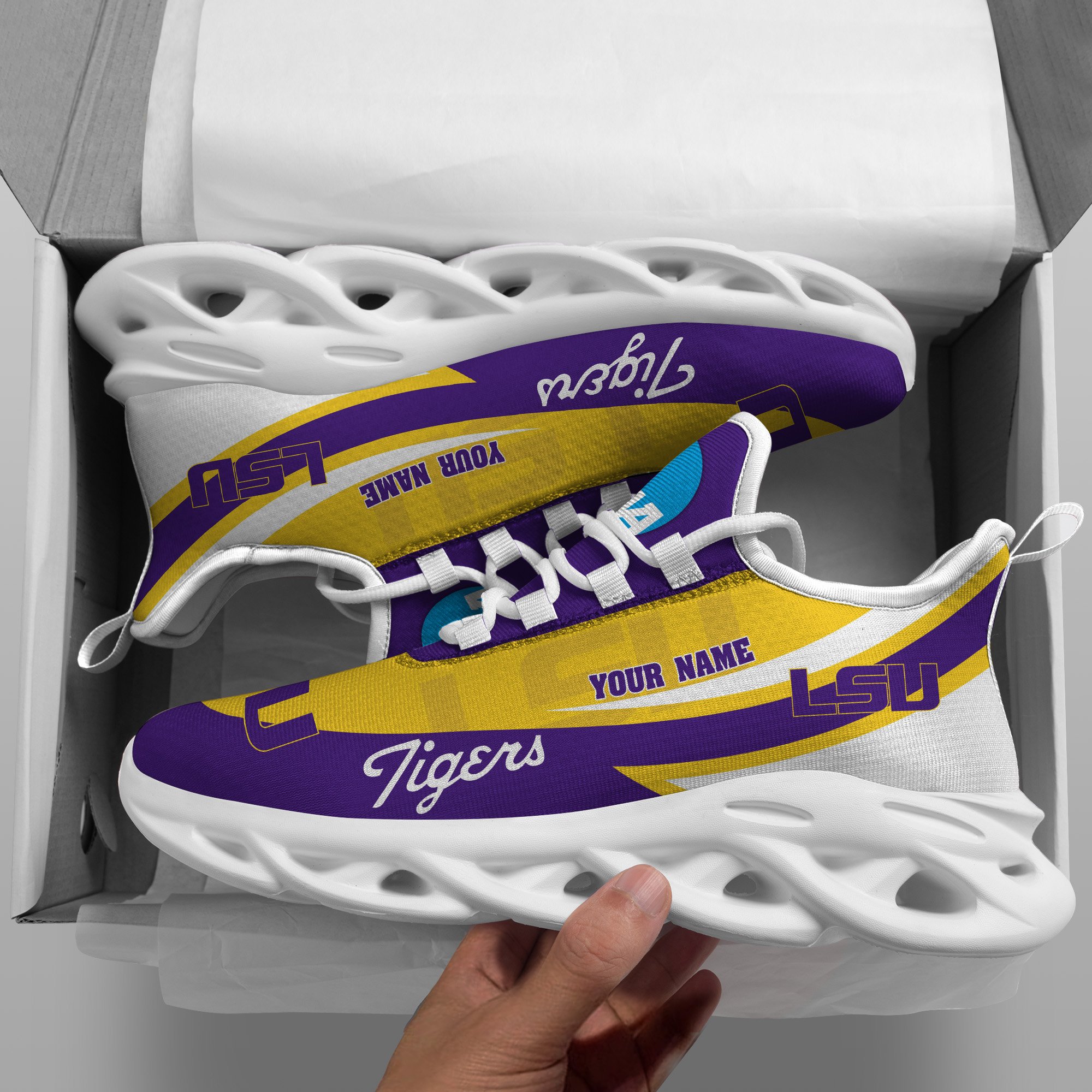 LSU TIGERS White Max Soul Shoes 2025 Versions Custom Your Name, Sports Gift For Fan PH019