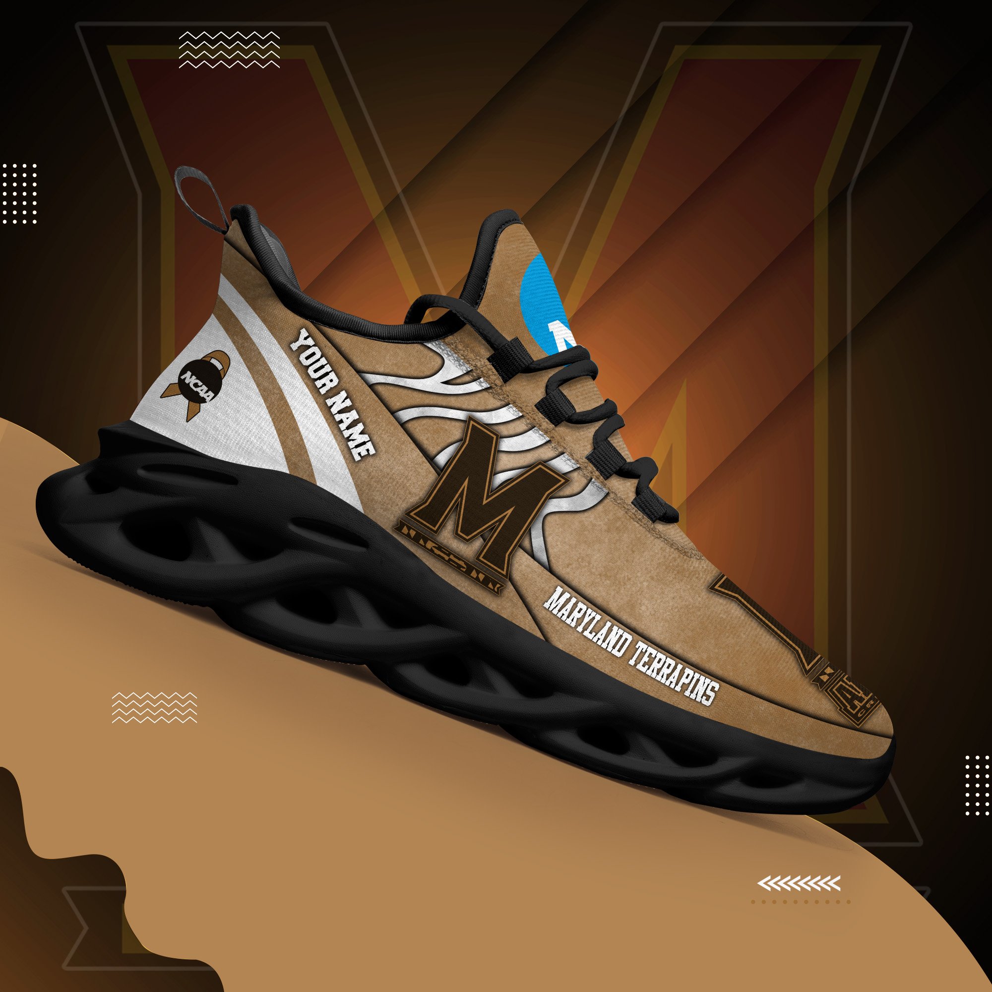 Maryland Terrapins Black Max Soul Shoes 2025 Versions Custom Your Name And Number 312