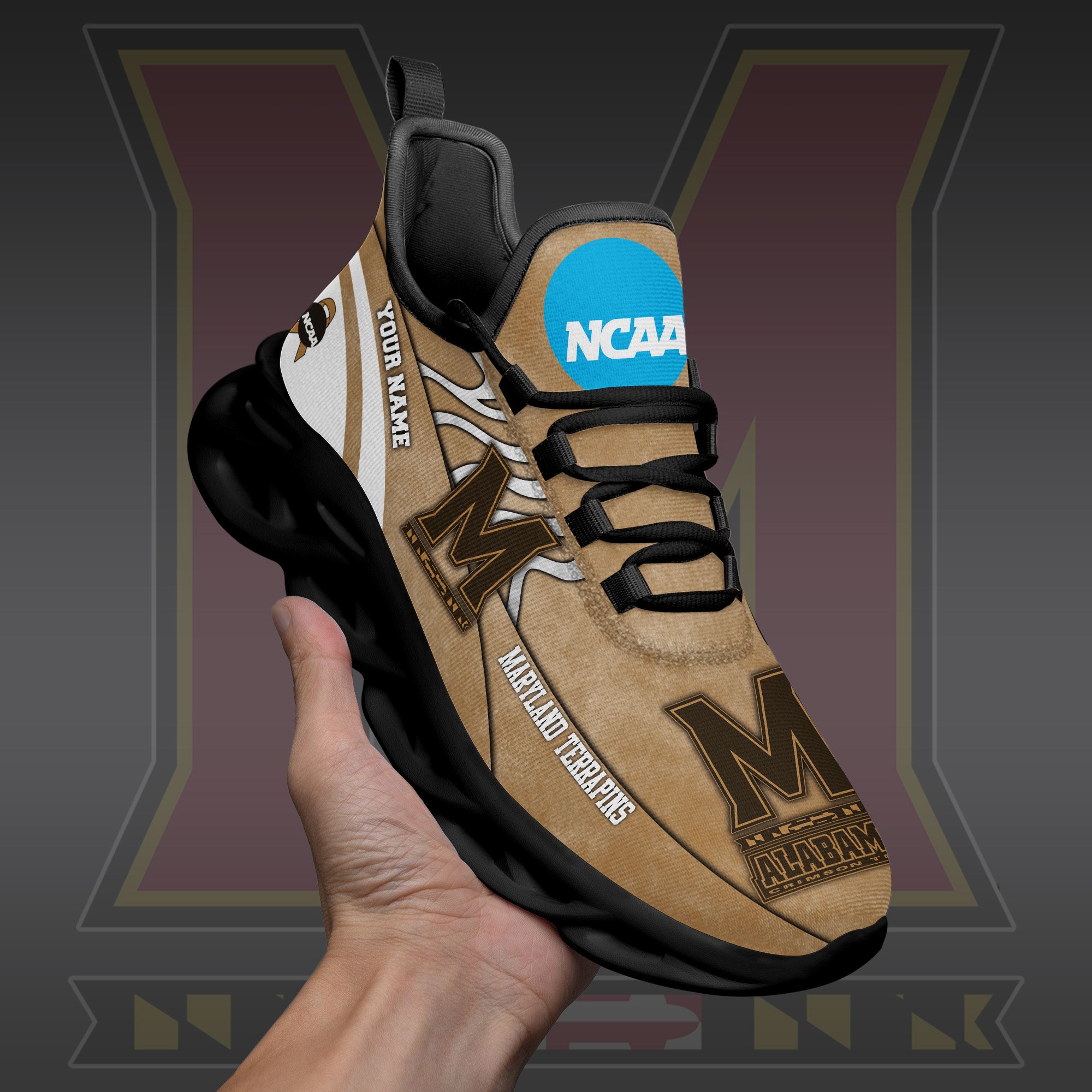Maryland Terrapins Black Max Soul Shoes 2025 Versions Custom Your Name And Number 312