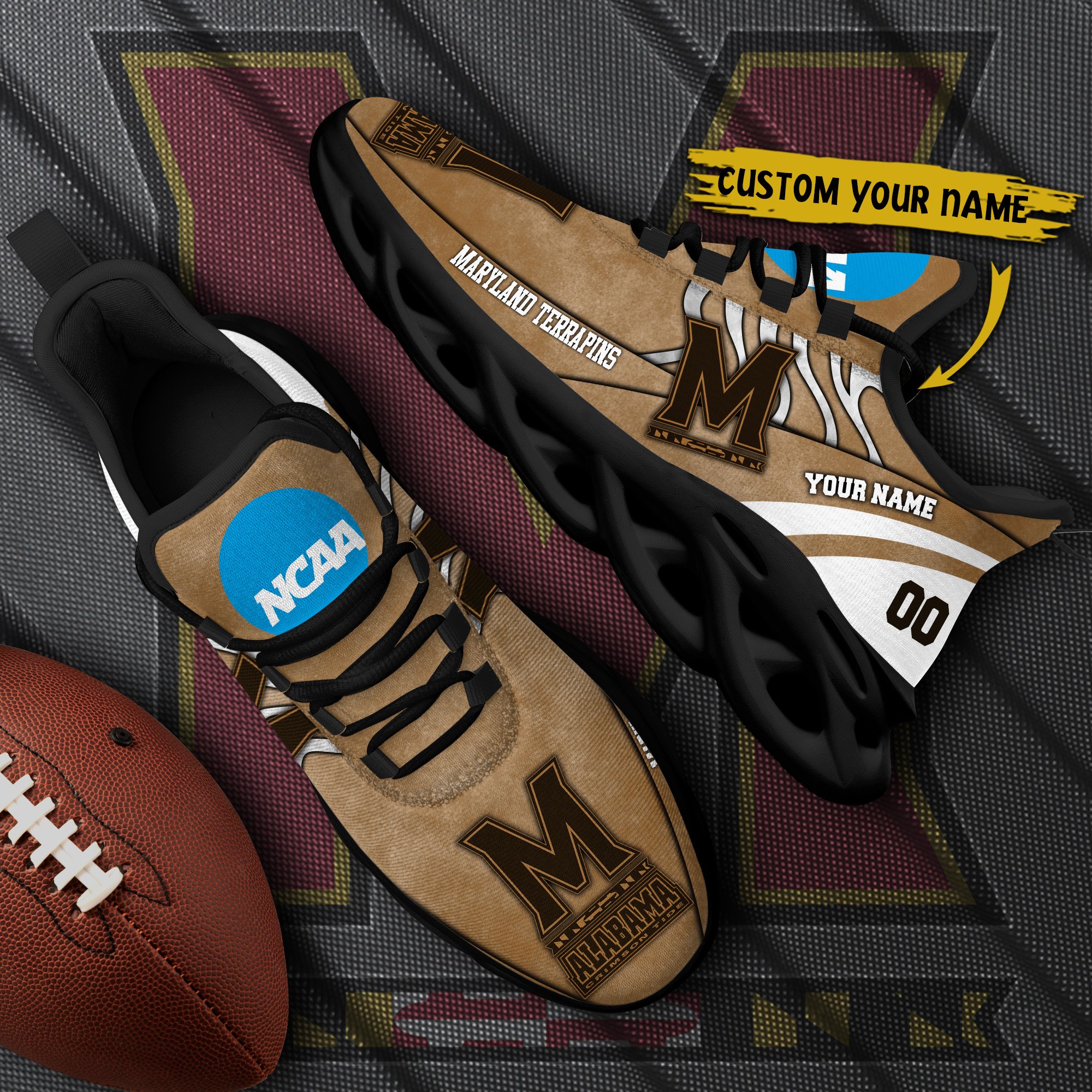 Maryland Terrapins Black Max Soul Shoes 2025 Versions Custom Your Name And Number 312