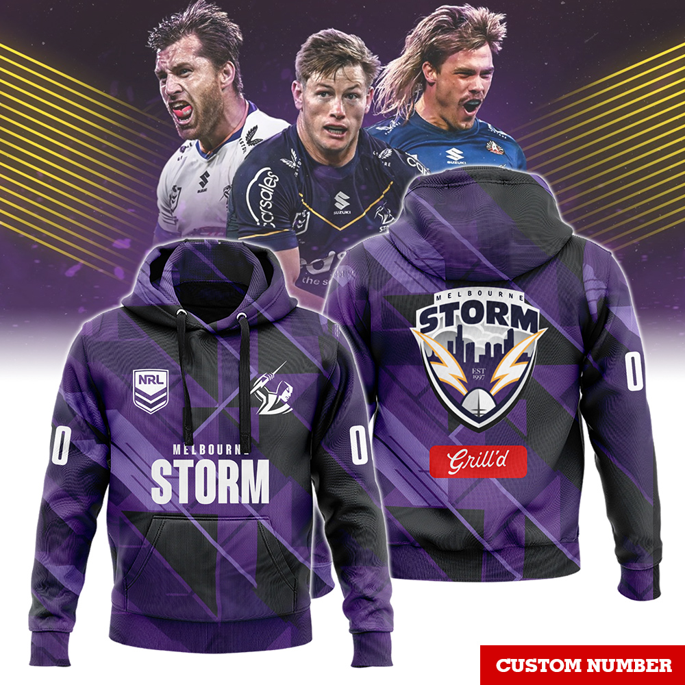 Melbourne Storm Black and Purple Hoodie  Limited Custom Number 
