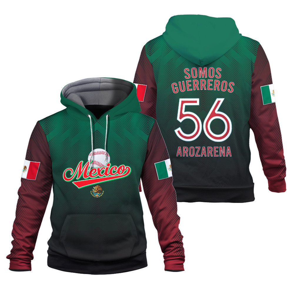 Mexico Baseball Flag 2023 Somos Guerreros Arozarena 56 World Baseball Classic Green Unisex 3D Hoodie 