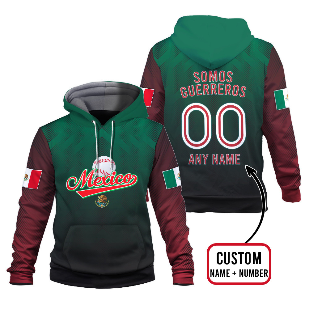 Mexico Baseball Flag 2023 Somos Guerreros World Baseball Classic Custom Name Number Green Unisex 3D Hoodie 