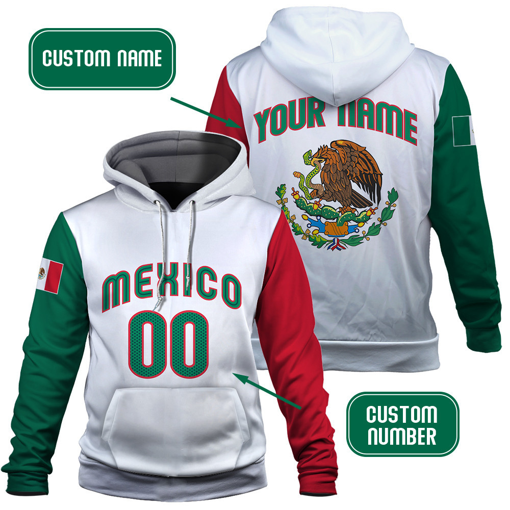 Mexico Baseball Flag 2023 World Baseball Classic Custom Name Number White Red Green Unisex 3D Hoodie 