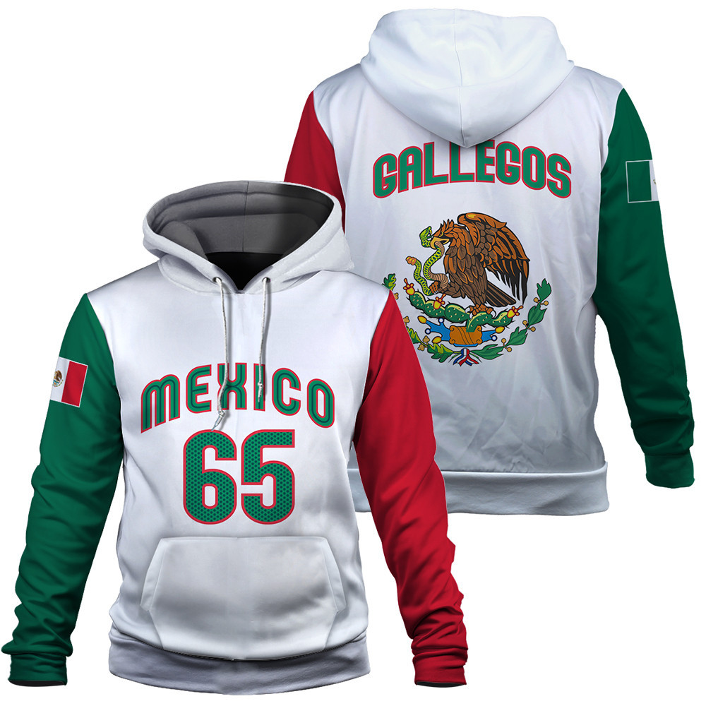 Mexico Baseball Flag Gallegos 65 2023 World Baseball Classic White Red Green Unisex 3D Hoodie 