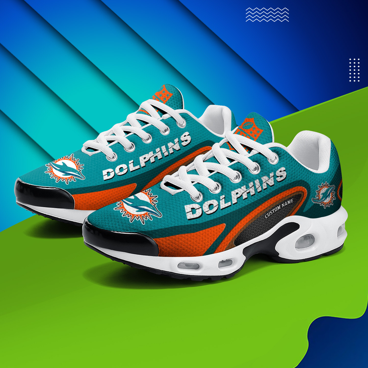 Miami Dolphins Personalized Name Team Logo Mix Colors Oval Line TN Air Max Shoes Air Cushion Sneakers