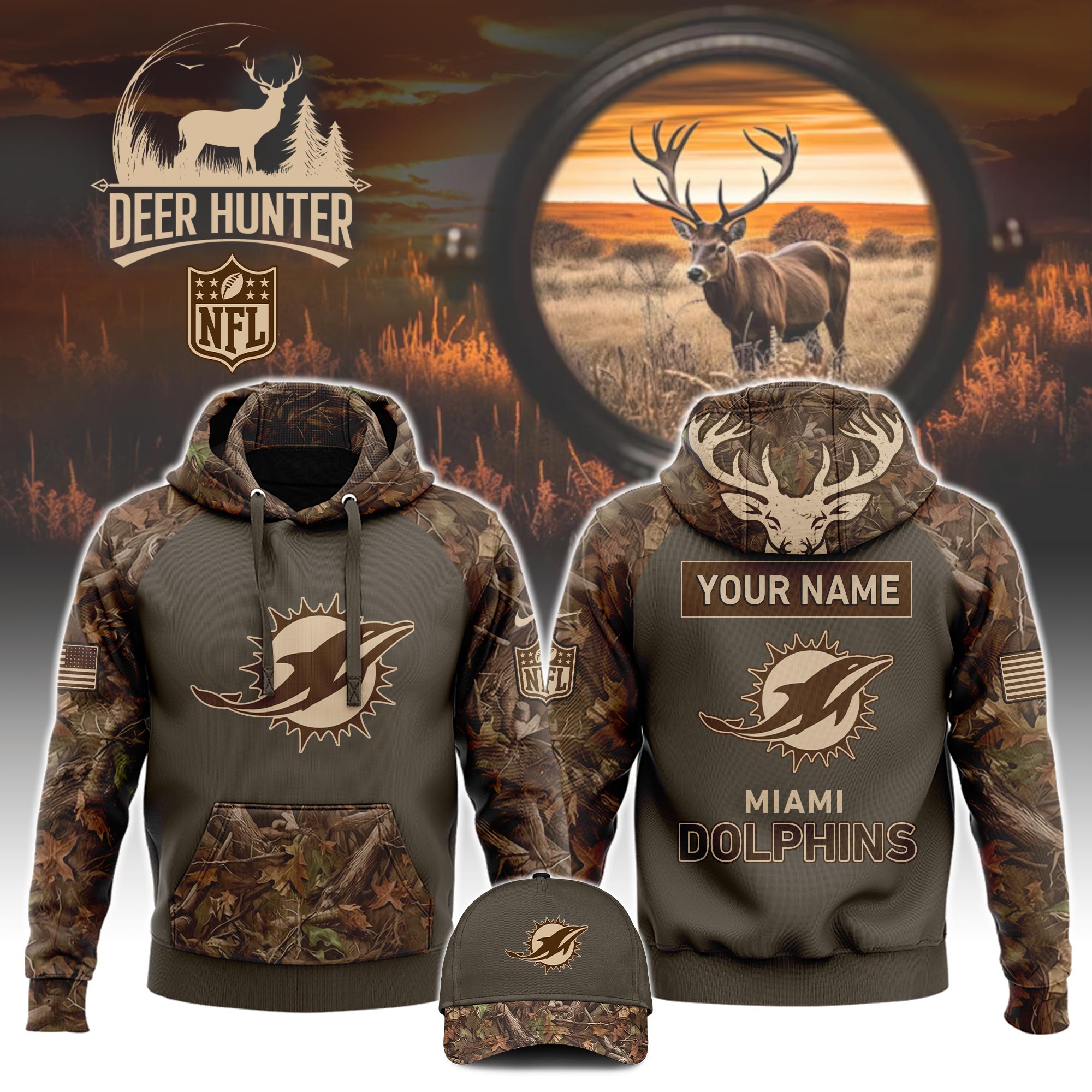 Miami Dolphins x Hunting  Hoodie  s V2 