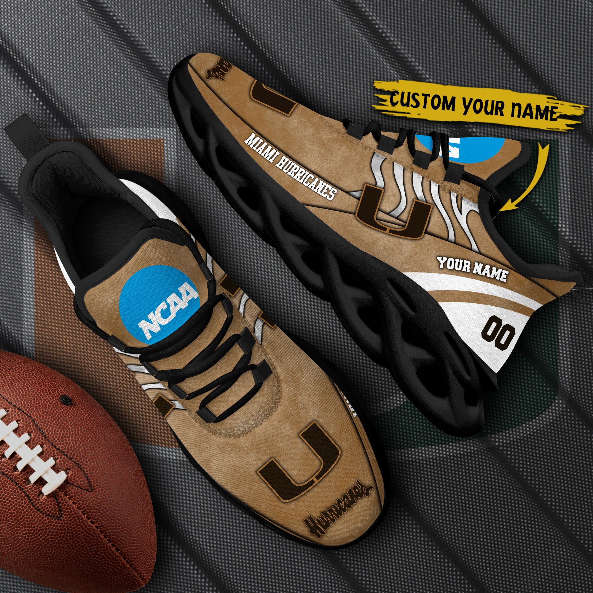 Miami Hurricanes Black Max Soul Shoes 2025 Versions Custom Your Name And Number 312