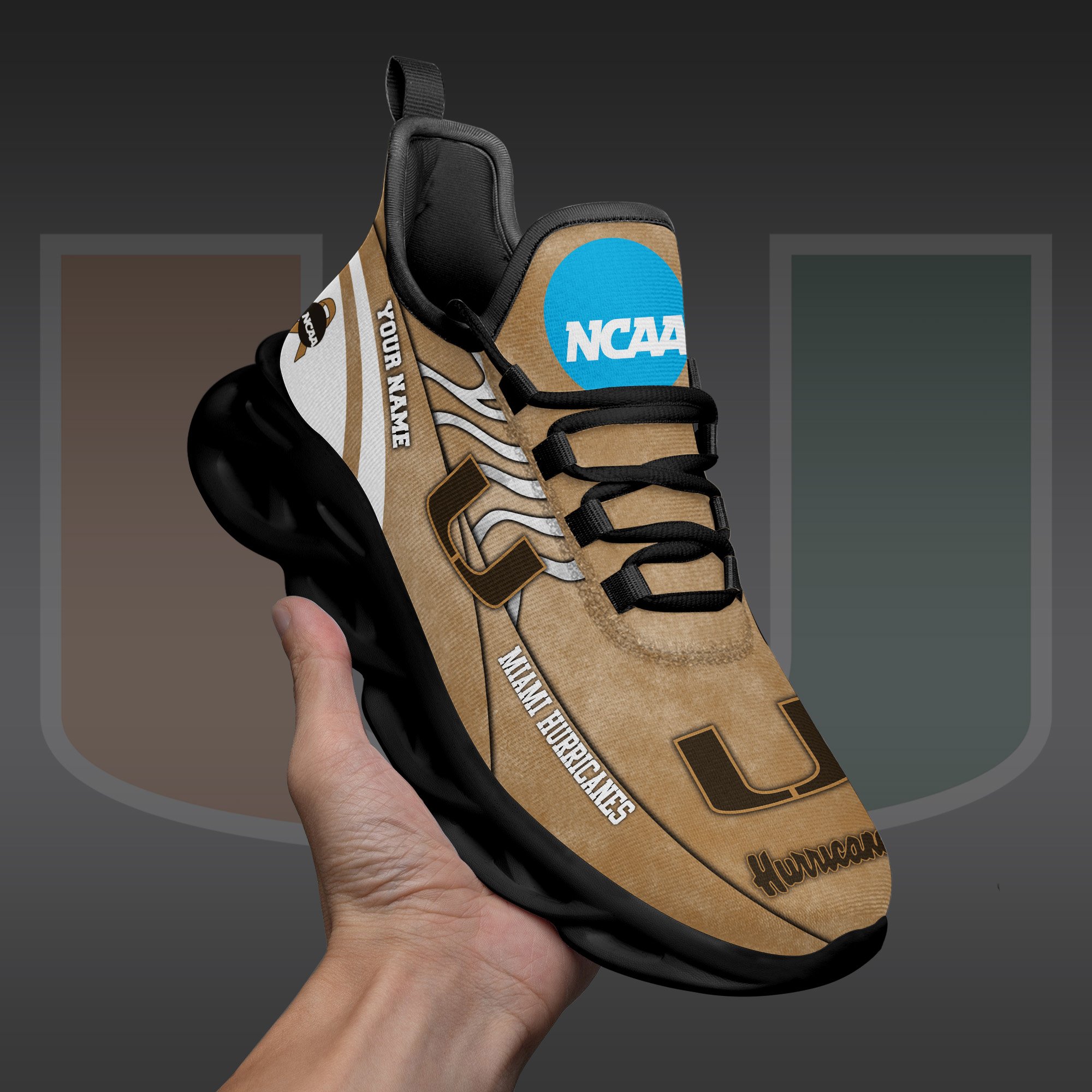 Miami Hurricanes Black Max Soul Shoes 2025 Versions Custom Your Name And Number 312