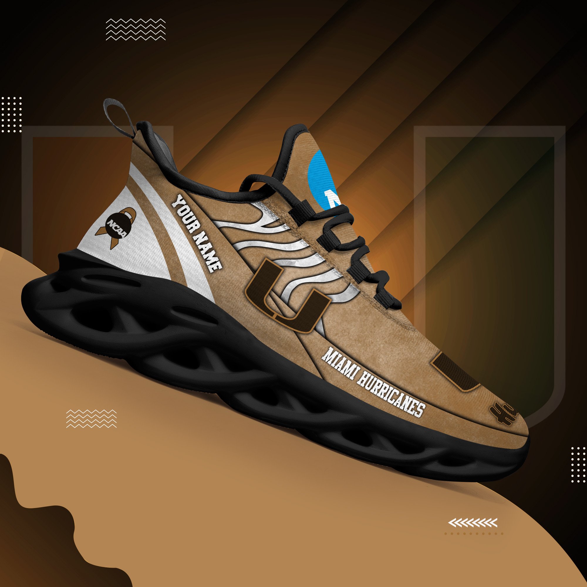 Miami Hurricanes Black Max Soul Shoes 2025 Versions Custom Your Name And Number 312