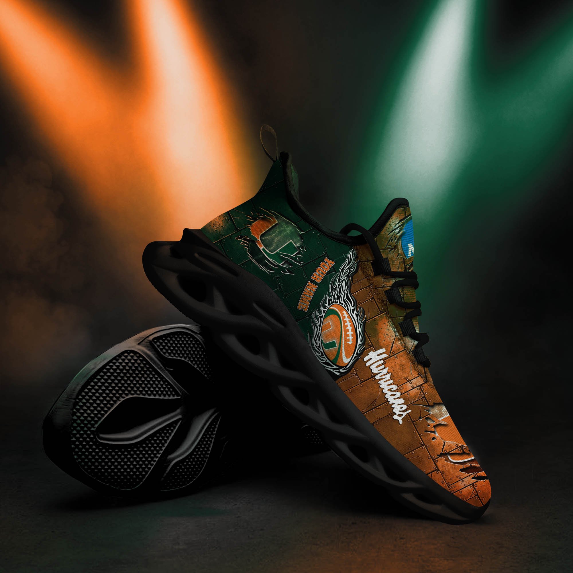 Miami Hurricanes Black Max Soul Shoes 2025 Versions, White Max Soul Shoes Custom Your Name PH879