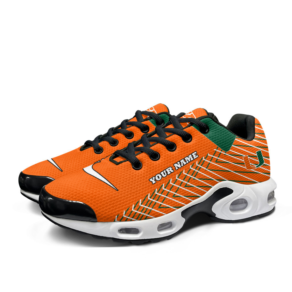 Miami Hurricanes Personalized Name Team Colors Jagged Lines TN Air Max Shoes Air Cushion Sneakers