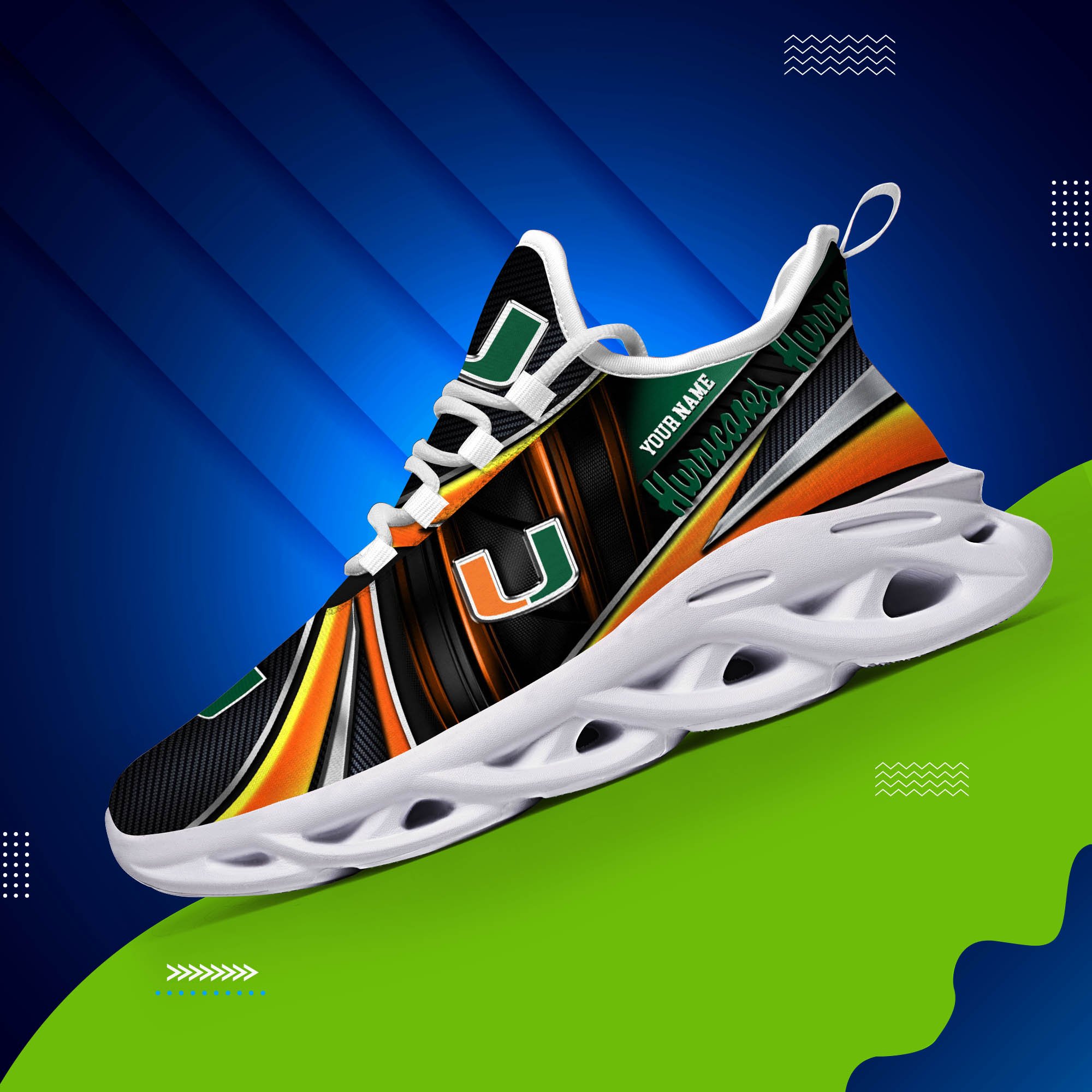 Miami Hurricanes White C Sneakers 2025 Version Personalized Your Name, Sport Team Sneakers, Sport Gifts PH892
