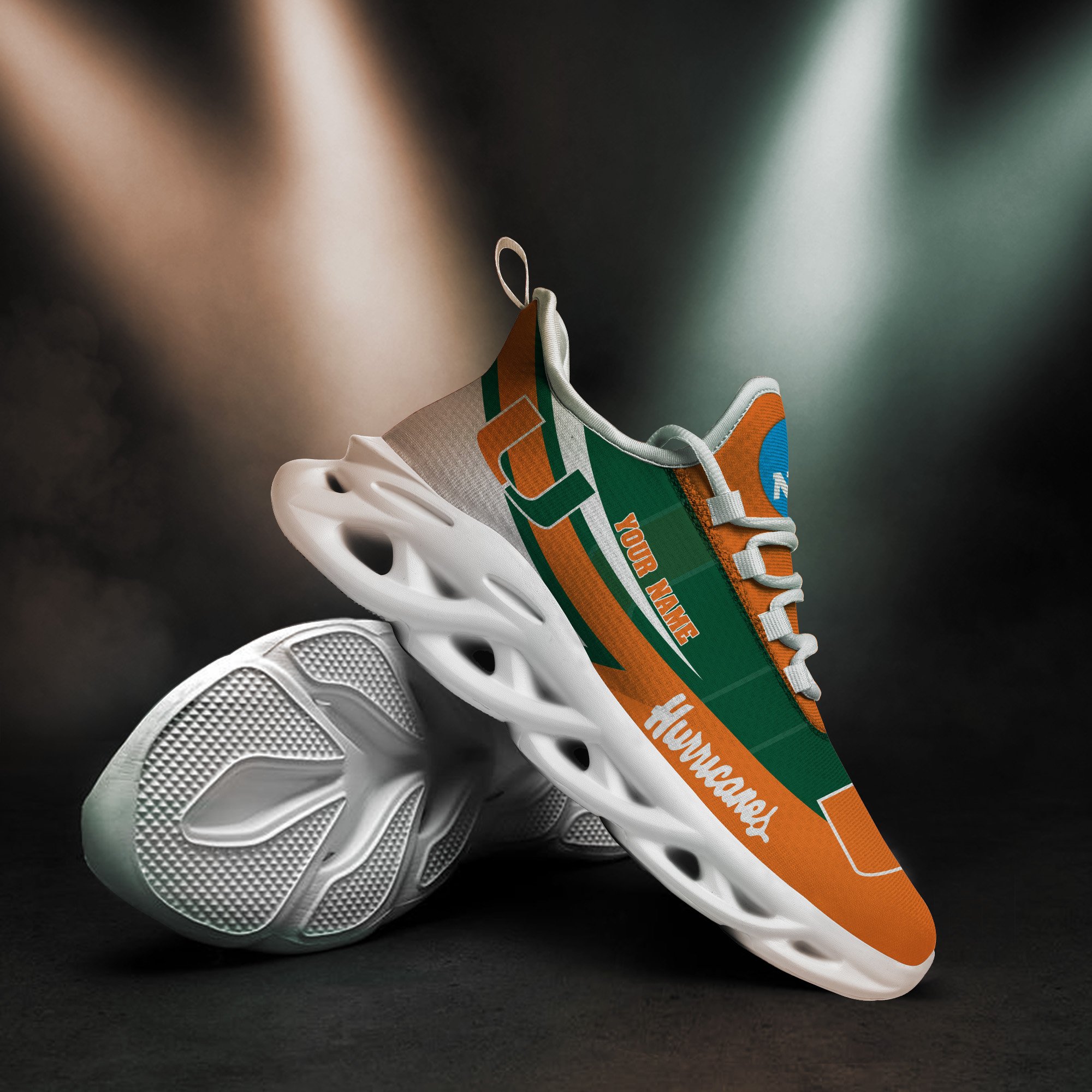 Miami Hurricanes White Max Soul Shoes 2025 Versions Custom Your Name, Sports Gift For Fan PH019