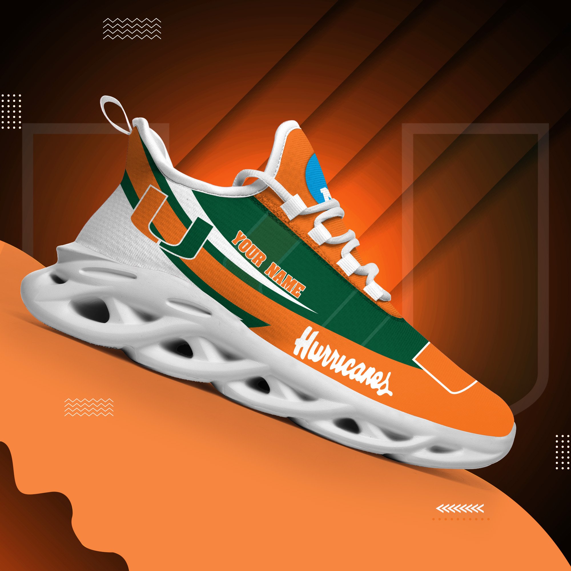 Miami Hurricanes White Max Soul Shoes 2025 Versions Custom Your Name, Sports Gift For Fan PH019