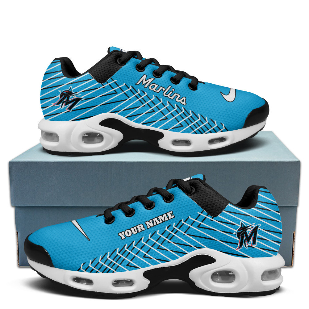 Miami Marlins Personalized Name Team Colors Jagged Lines TN Air Max Shoes Air Cushion Sneakers