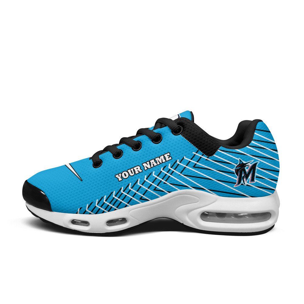 Miami Marlins Personalized Name Team Colors Jagged Lines TN Air Max Shoes Air Cushion Sneakers