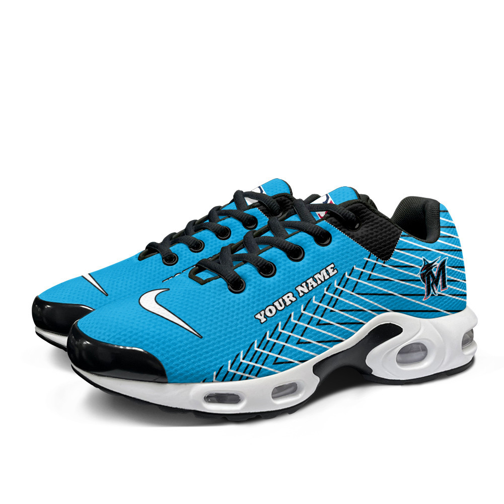 Miami Marlins Personalized Name Team Colors Jagged Lines TN Air Max Shoes Air Cushion Sneakers