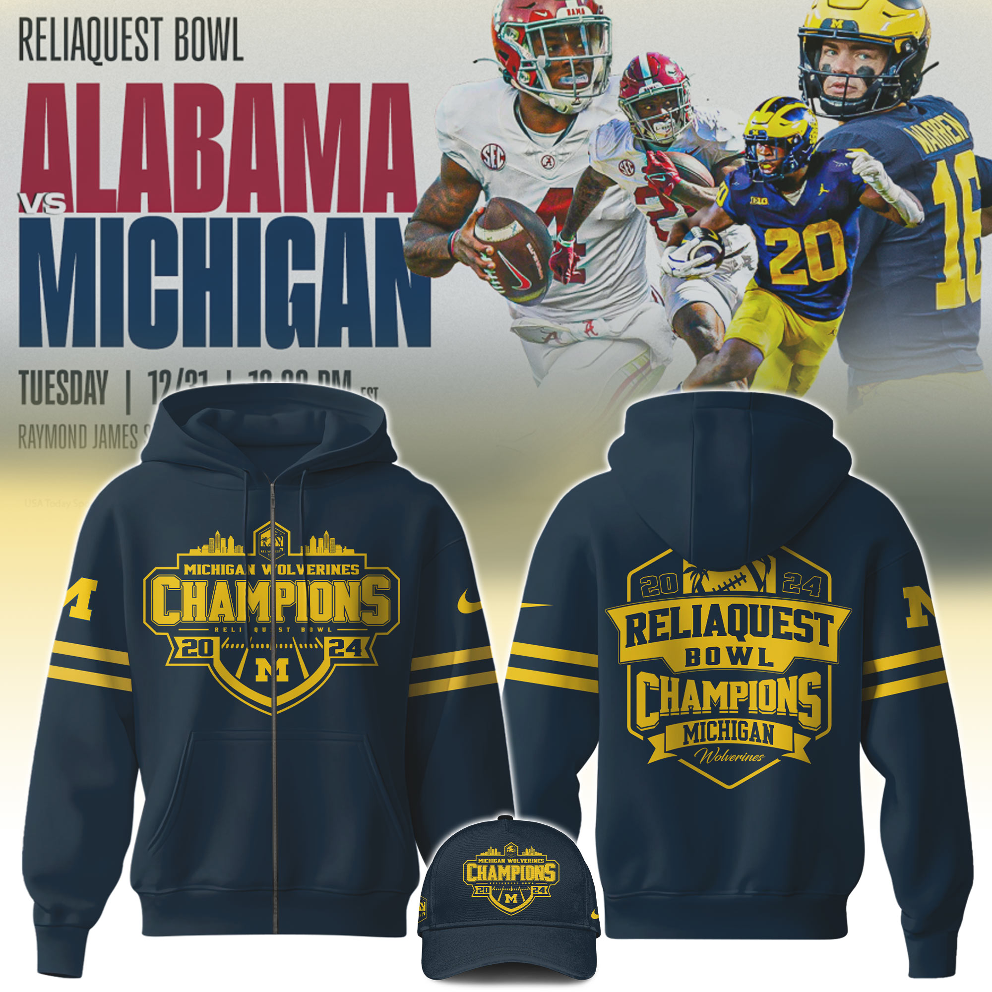 Michigan Football ReliaQuest Bowl Champions ZipHoodie 