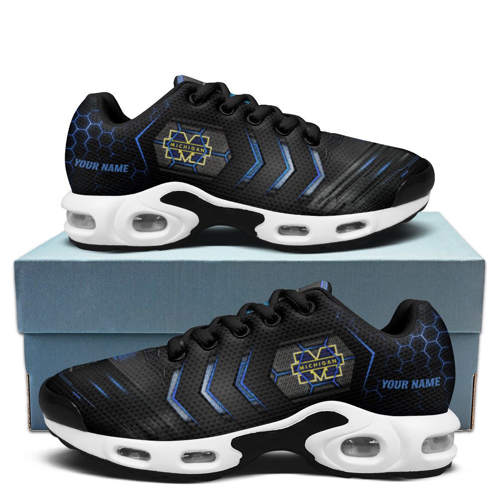 Michigan Personalized Name Team Colors Arrow Line Beehive Pattern TN Shoes Air Cushion Sneakers