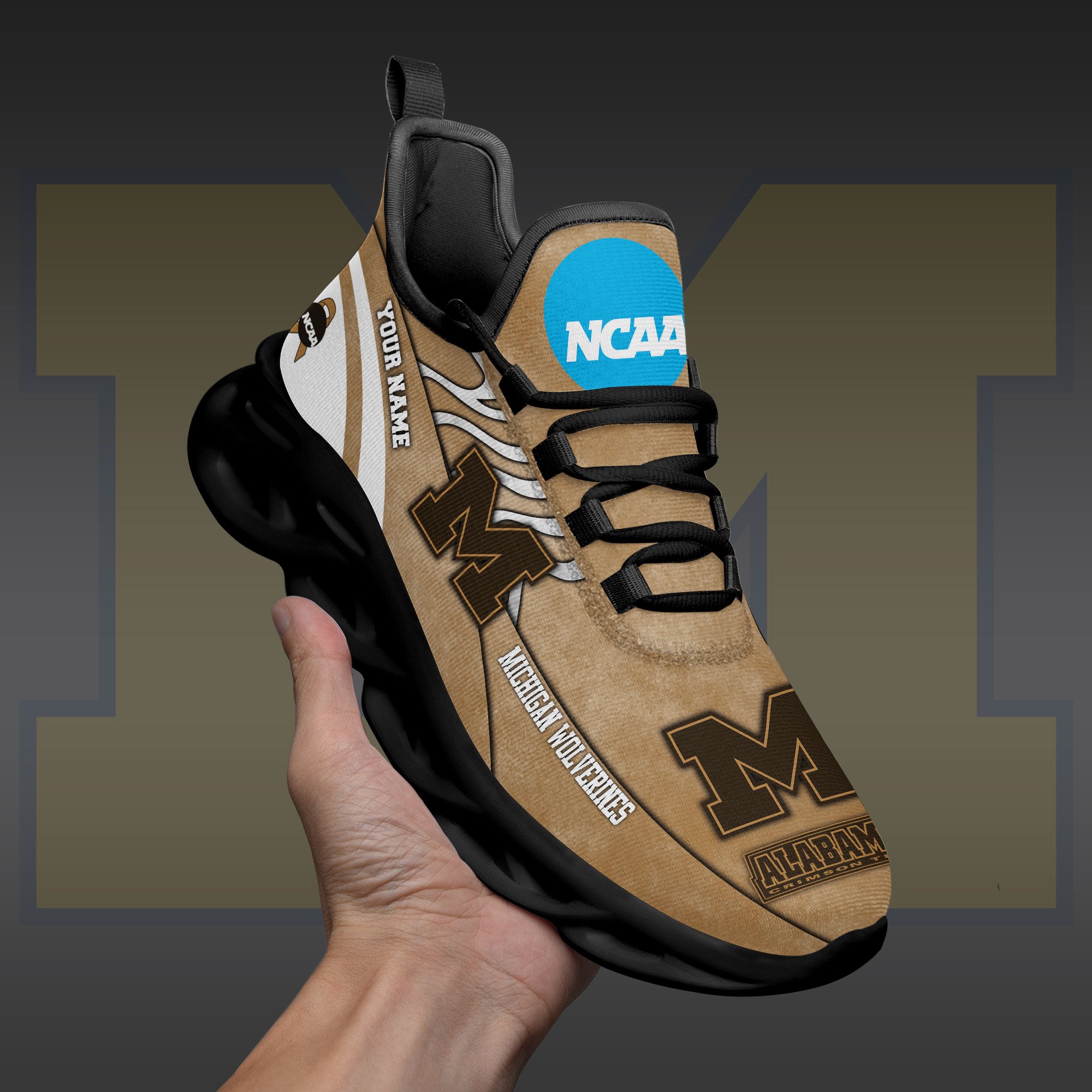 Michigan Wolverines Black Max Soul Shoes 2025 Versions Custom Your Name And Number 312