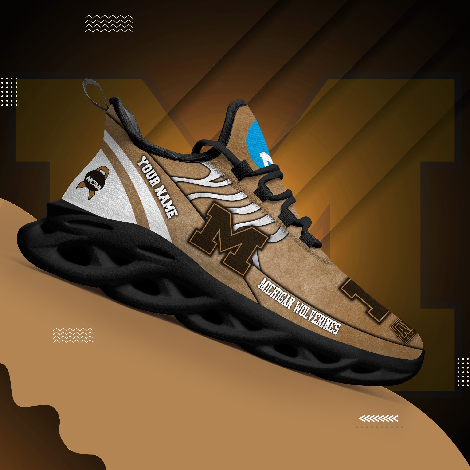 Michigan Wolverines Black Max Soul Shoes 2025 Versions Custom Your Name And Number 312