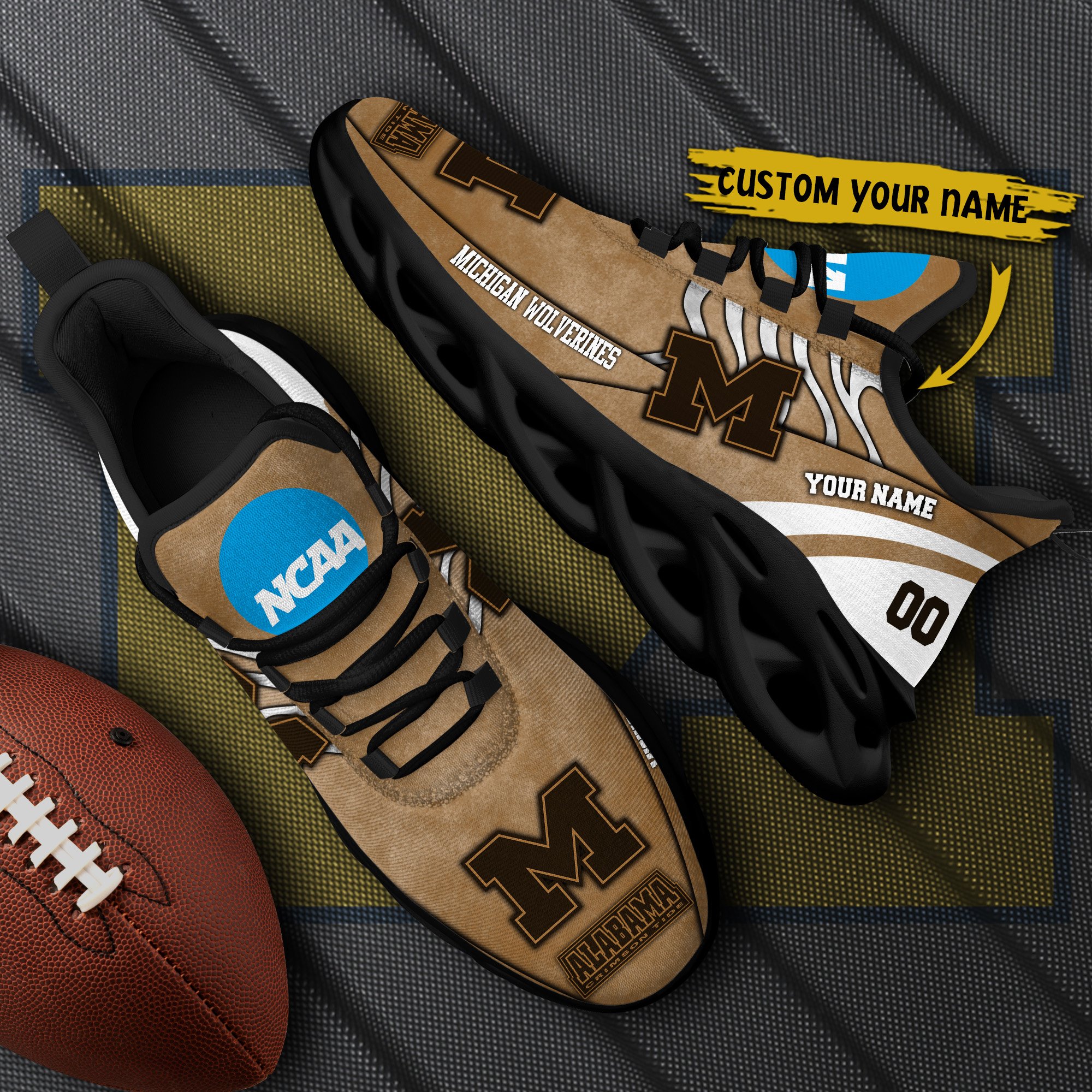 Michigan Wolverines Black Max Soul Shoes 2025 Versions Custom Your Name And Number 312