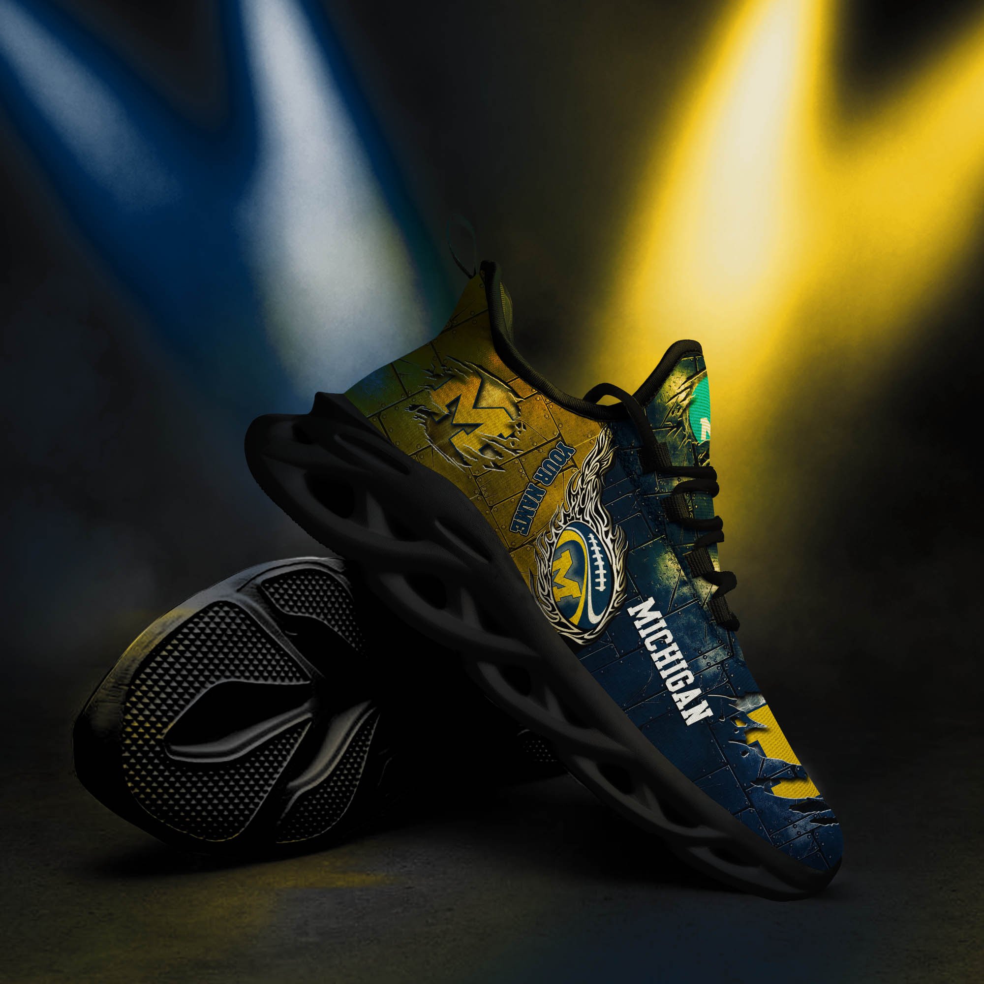 Michigan Wolverines Black Max Soul Shoes 2025 Versions, White Max Soul Shoes Custom Your Name PH879