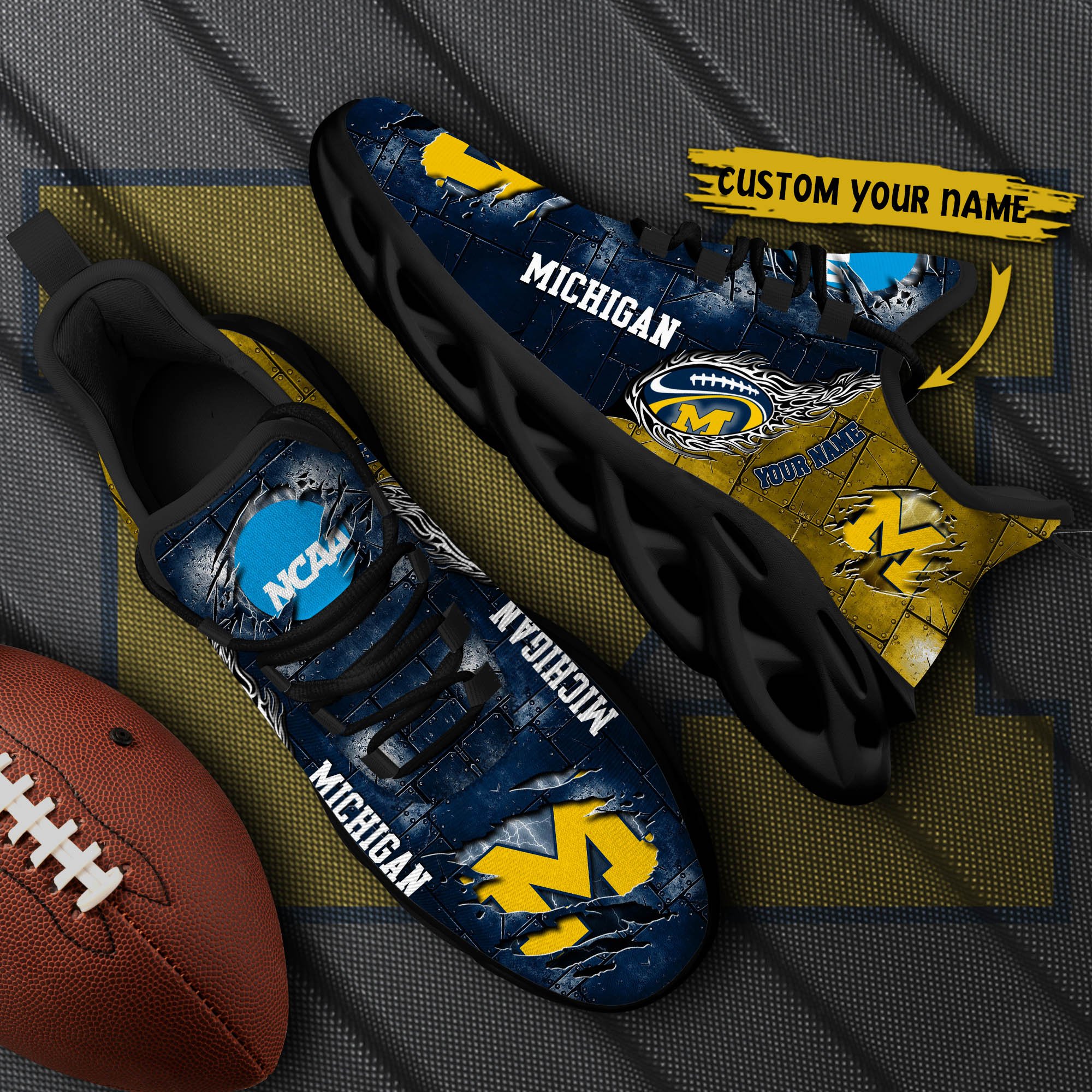 Michigan Wolverines Black Max Soul Shoes 2025 Versions, White Max Soul Shoes Custom Your Name PH879