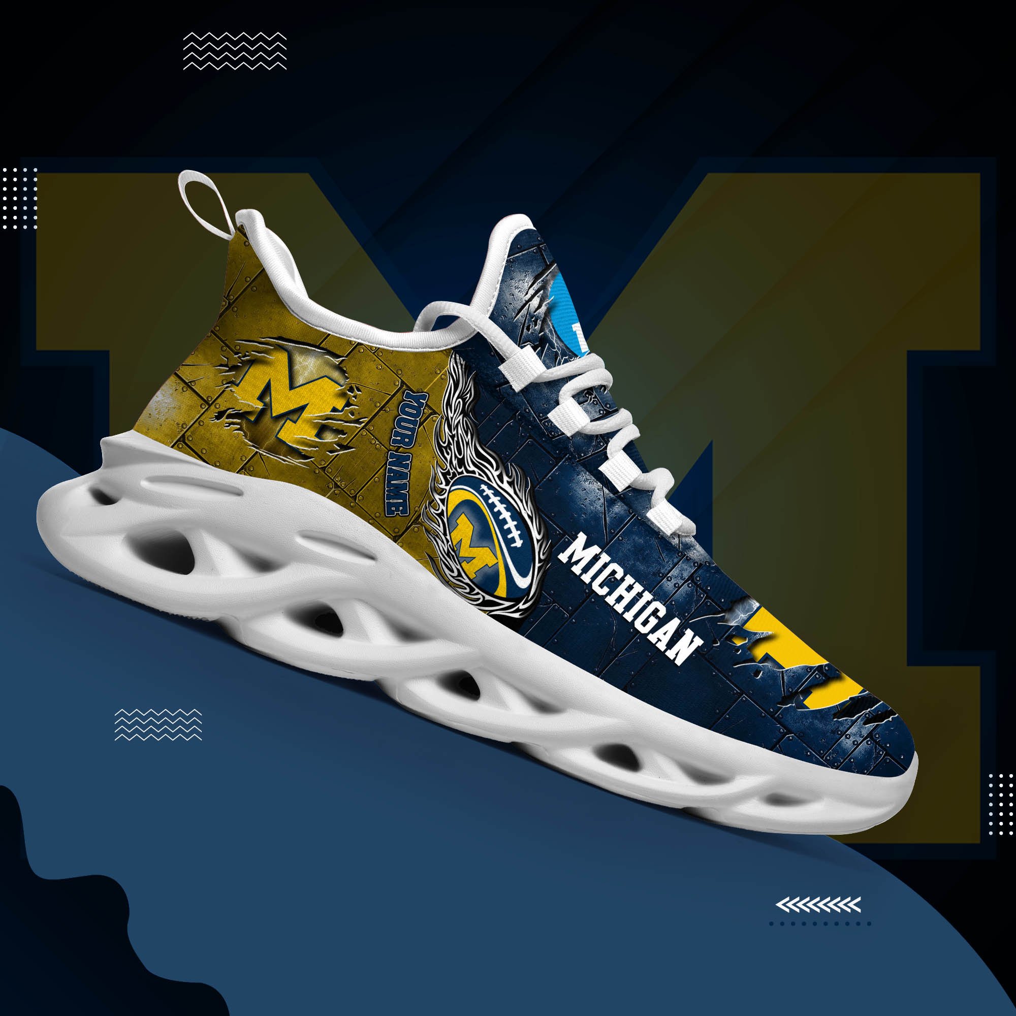 Michigan Wolverines Black Max Soul Shoes 2025 Versions, White Max Soul Shoes Custom Your Name PH879