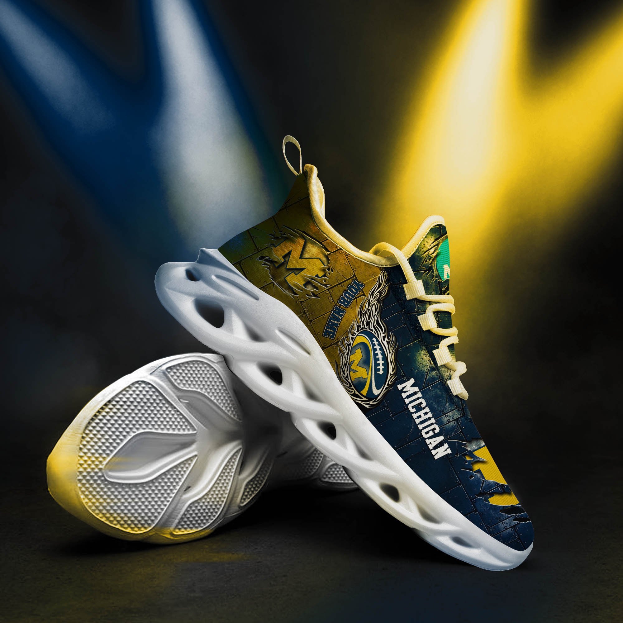 Michigan Wolverines Black Max Soul Shoes 2025 Versions, White Max Soul Shoes Custom Your Name PH879