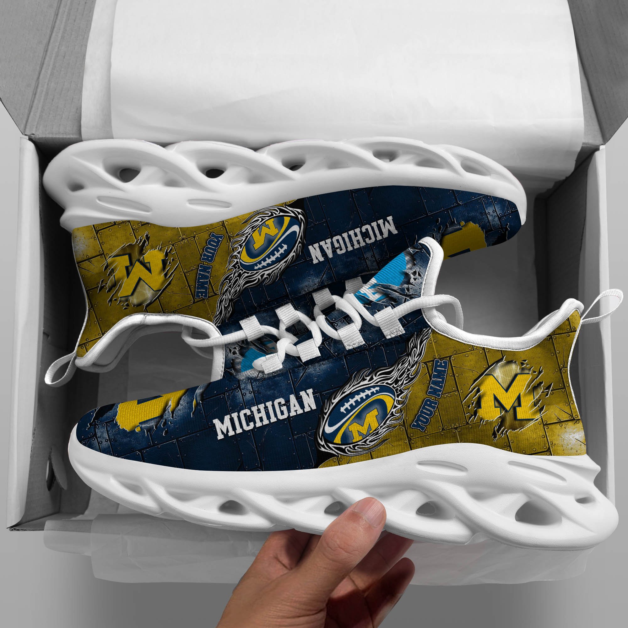 Michigan Wolverines Black Max Soul Shoes 2025 Versions, White Max Soul Shoes Custom Your Name PH879