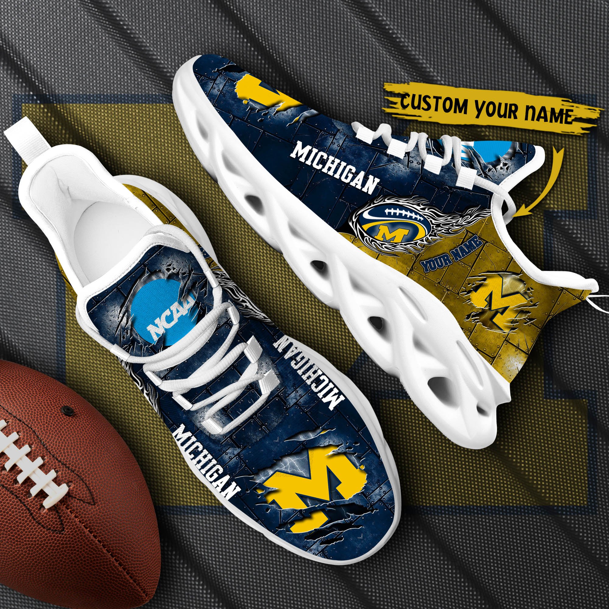 Michigan Wolverines Black Max Soul Shoes 2025 Versions, White Max Soul Shoes Custom Your Name PH879