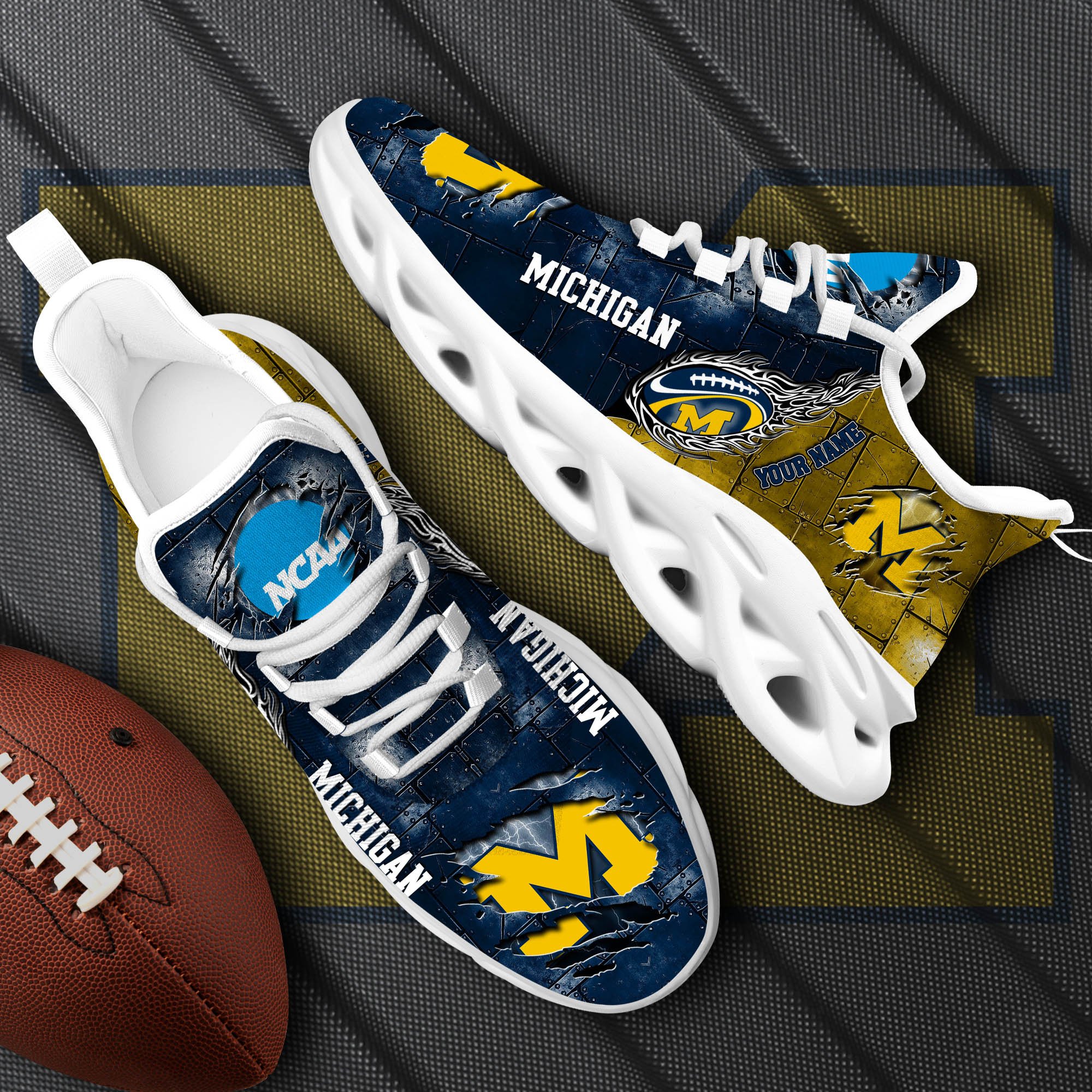 Michigan Wolverines Black Max Soul Shoes 2025 Versions, White Max Soul Shoes Custom Your Name PH879