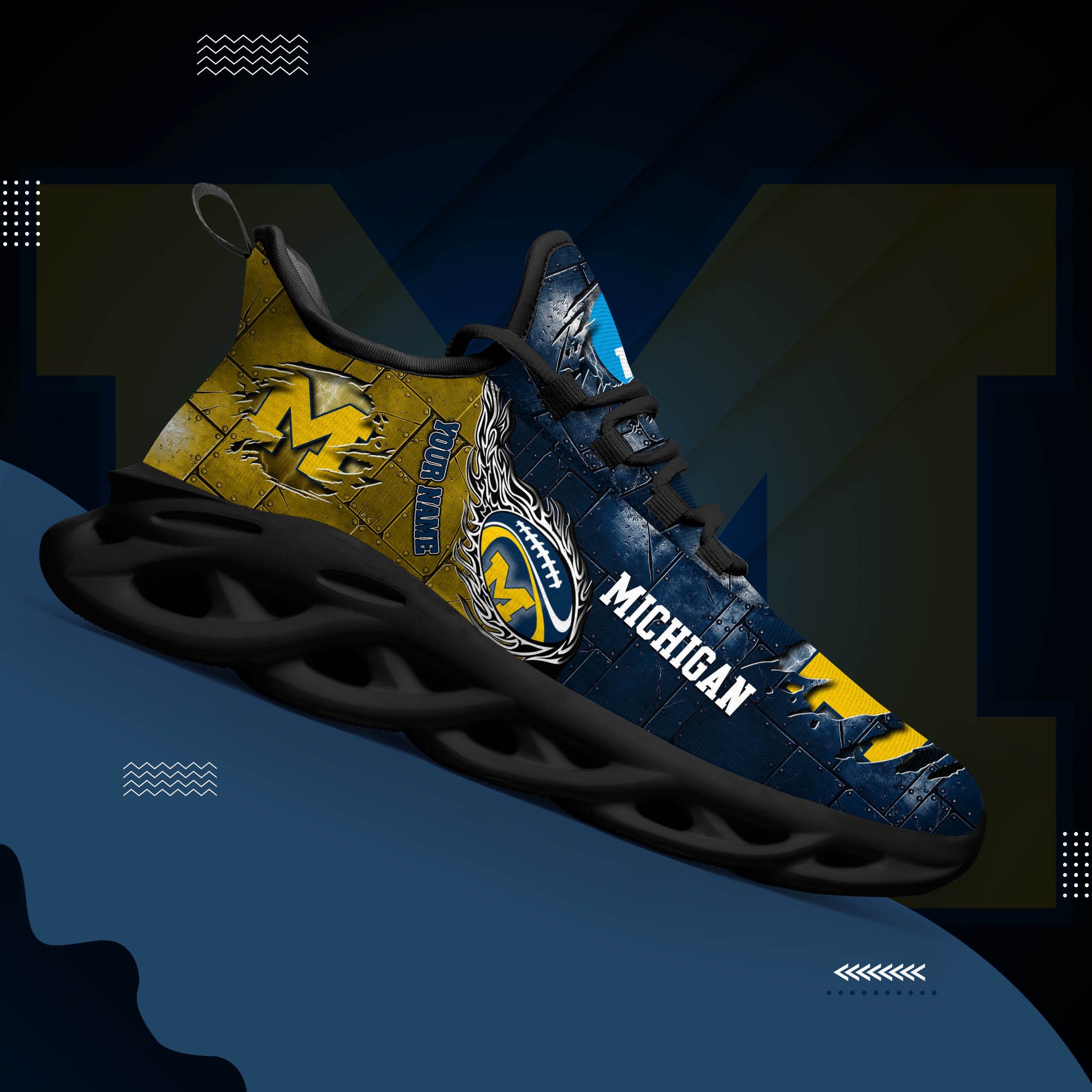 Michigan Wolverines Black Max Soul Shoes 2025 Versions, White Max Soul Shoes Custom Your Name PH879