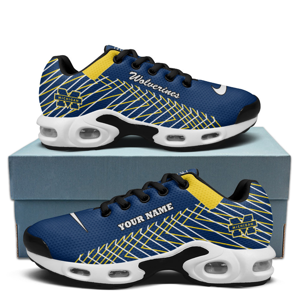 Michigan Wolverines Personalized Name Team Colors Jagged Lines TN Air Max Shoes Air Cushion Sneakers