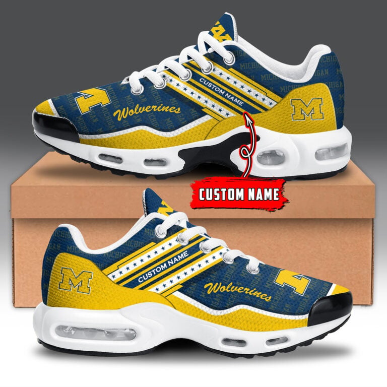 Michigan Wolverines Personalized Name Team Logo Mix Colors Star Line TN Air Max Shoes Air Cushion Sneakers