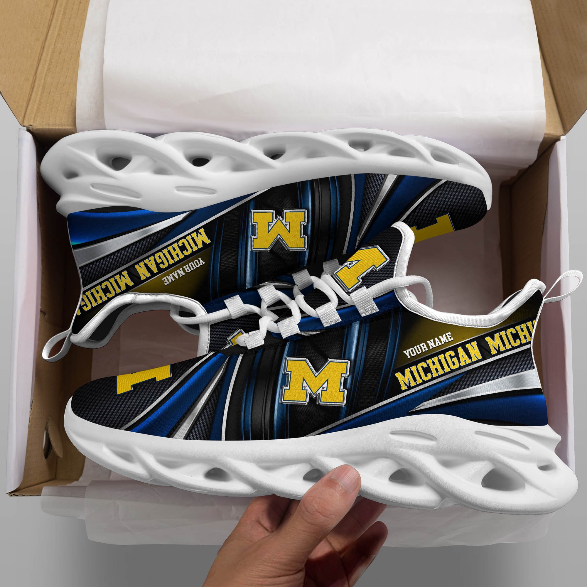 Michigan Wolverines White C Sneakers 2025 Version Personalized Your Name, Sport Team Sneakers, Sport Gifts PH892