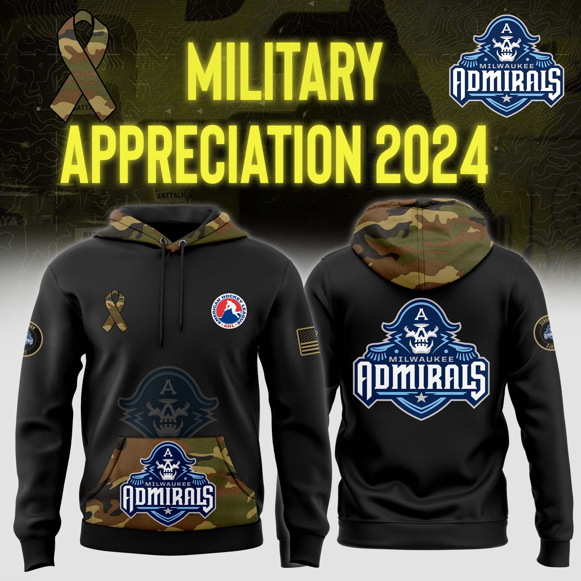 Milwaukee Admirals Arctic Camo Salute to Service Club Fleece Pullover Hoodie 