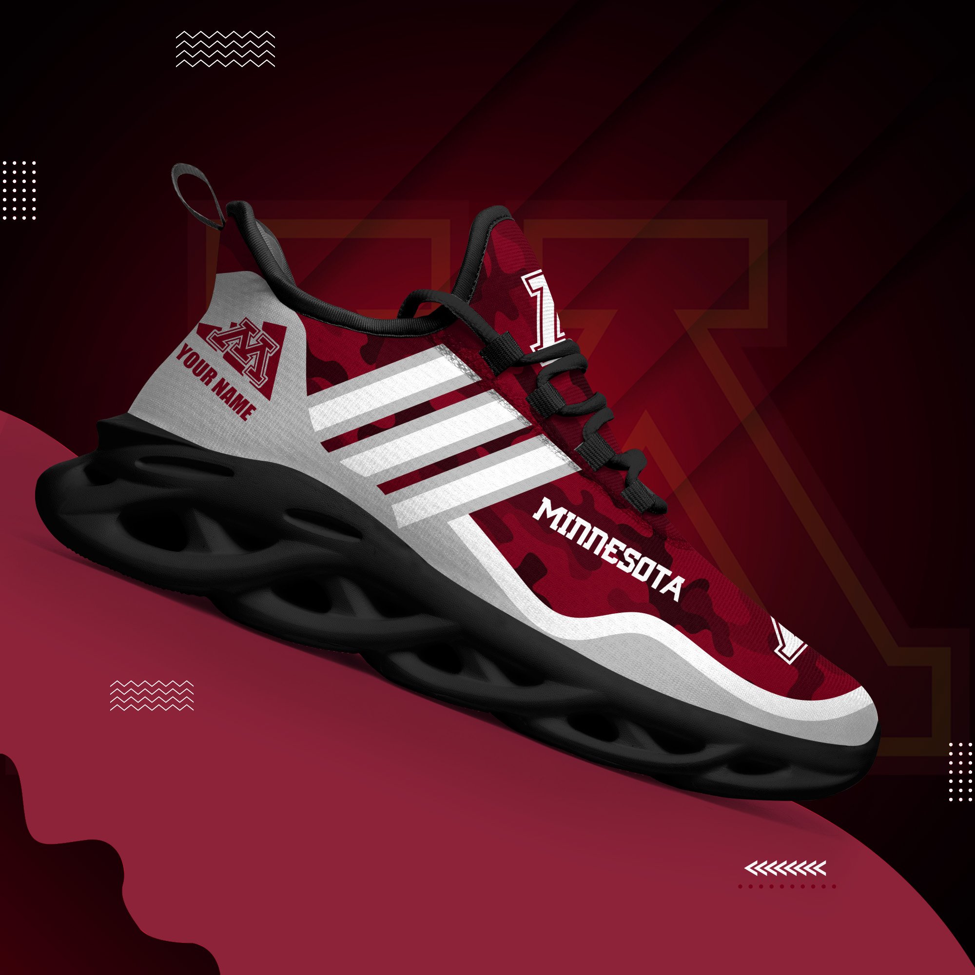 Minnesota Golden Gophers Black Max Soul Shoes 2025 Versions Custom Name 466