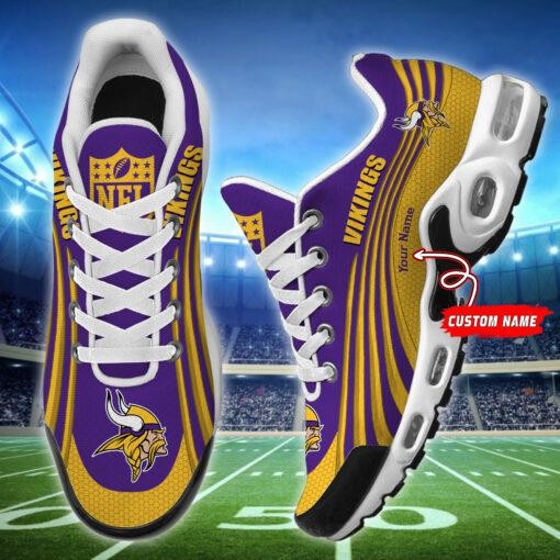 Minnesota Vikings Personalized Name Team Colors Wave Lines TN Shoes Air Cushion Sneakers