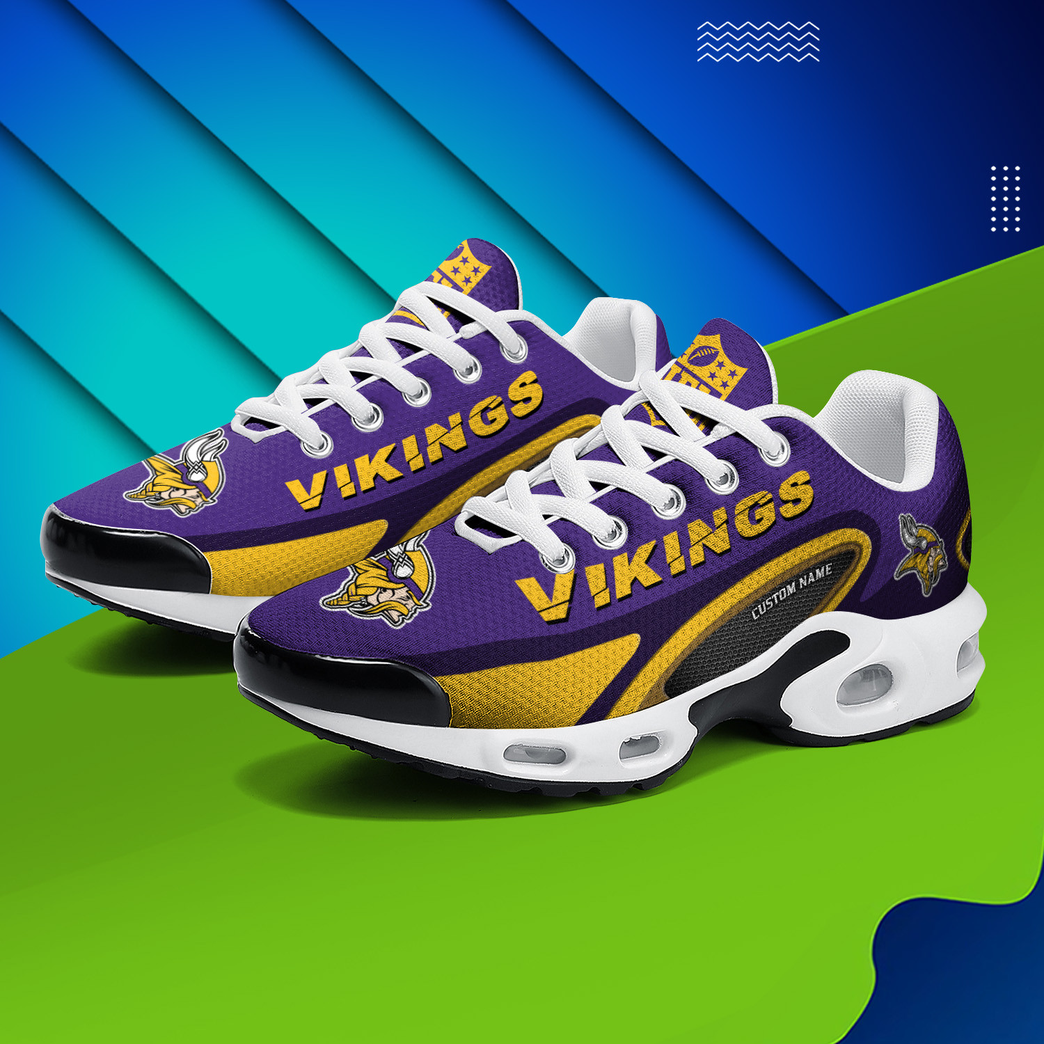 Minnesota Vikings Personalized Name Team Logo Mix Colors Oval Line TN Air Max Shoes Air Cushion Sneakers