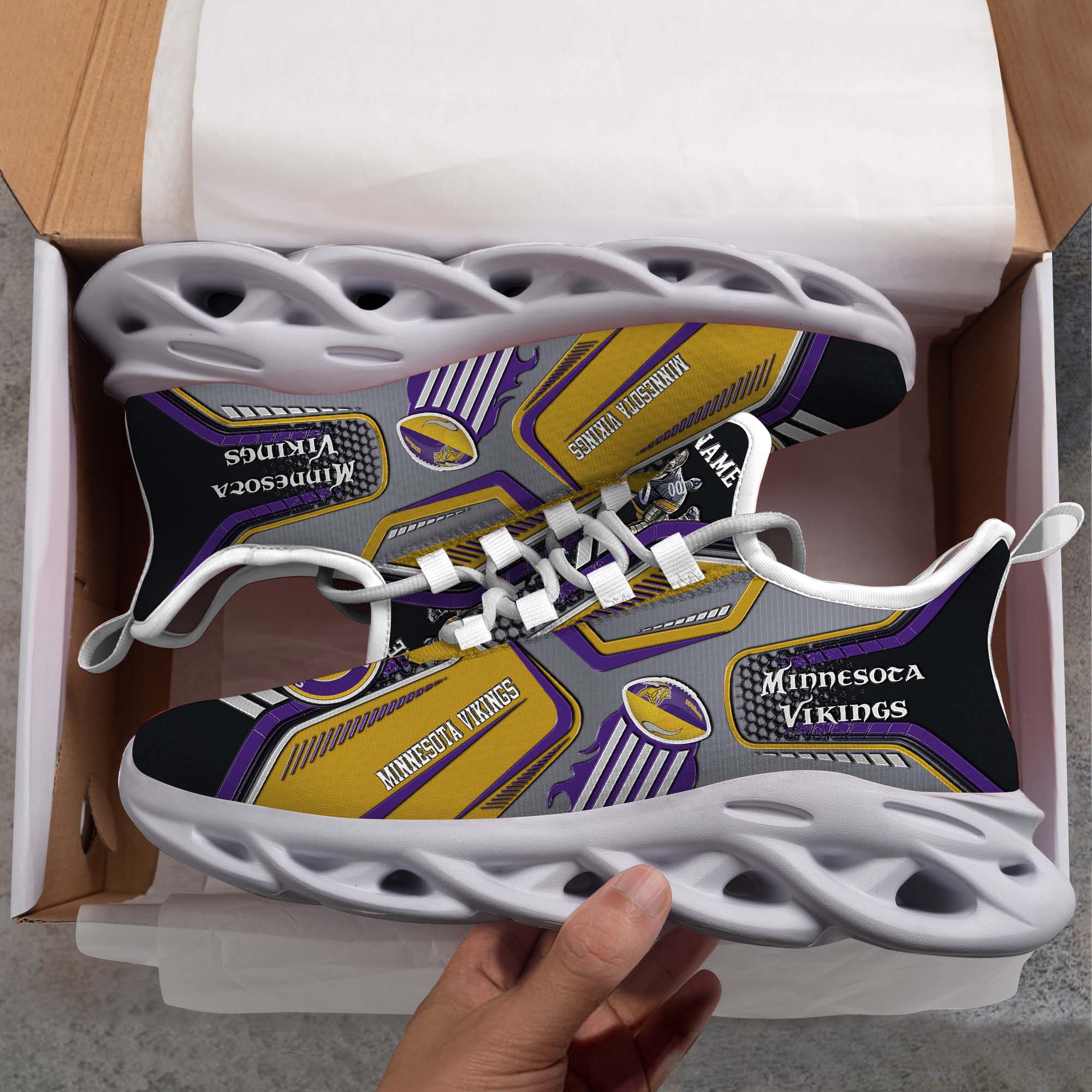 Minnesota Vikings White C Sneakers 2025 Version Personalized Your Name, Sport Sneakers , Sport Gifts PH605