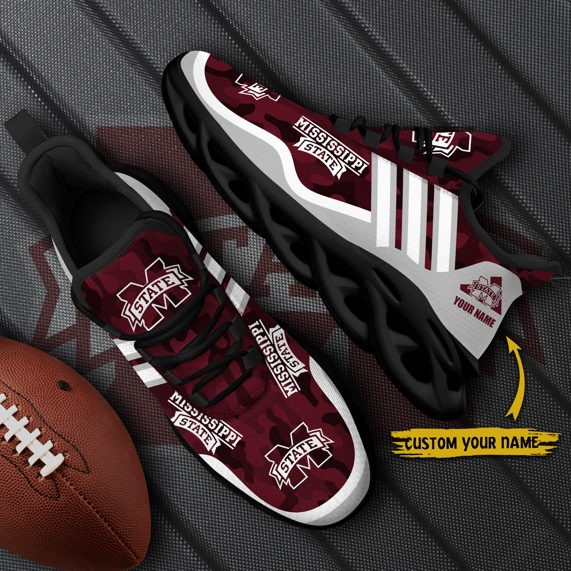 Mississippi State Bulldogs Black Max Soul Shoes 2025 Versions Custom Name 466